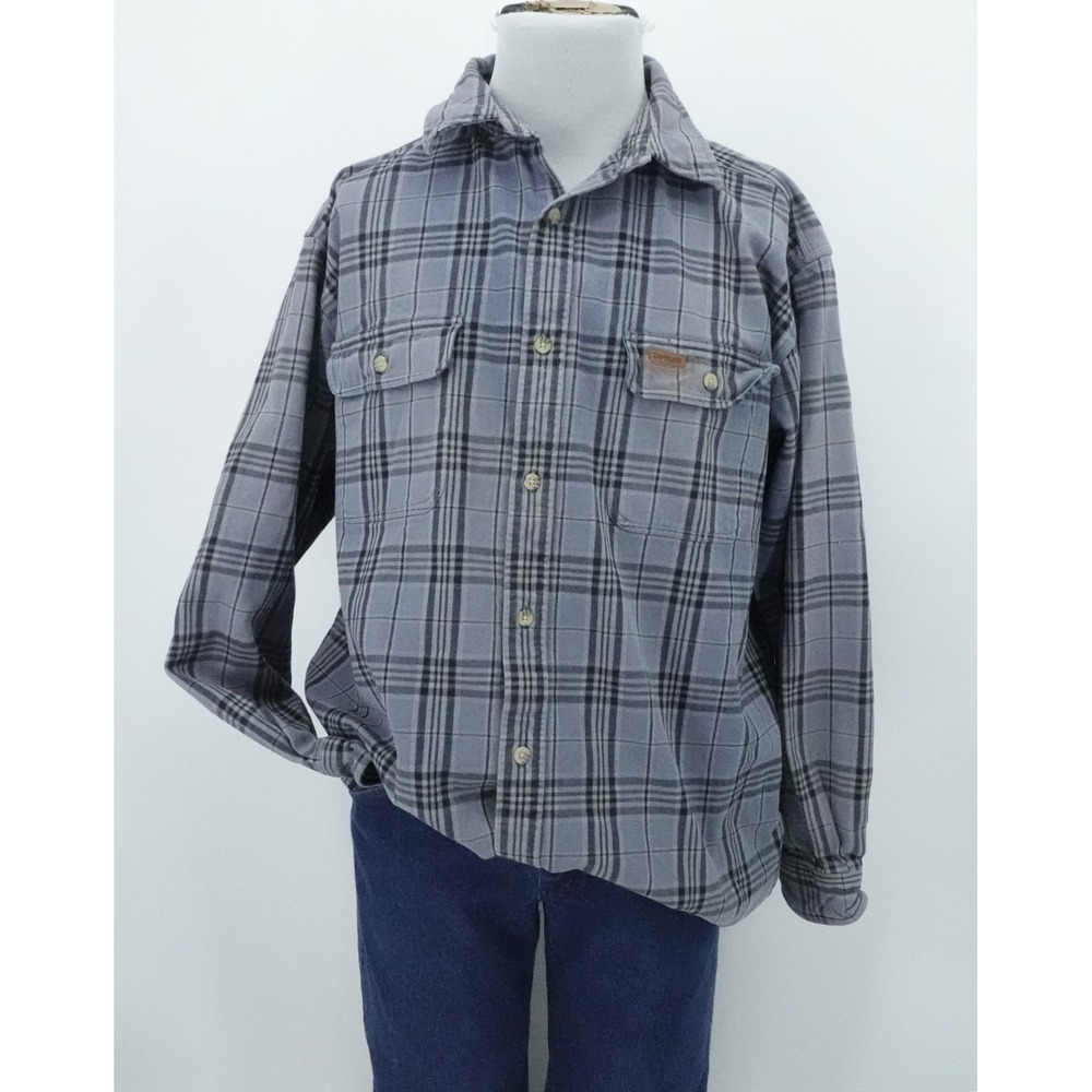 Carhartt Shirt Mens XL Gray Plaid Flannel‎ Long Sleeve Workwear Heavyweight